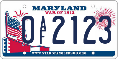 MD license plate 0AF2123