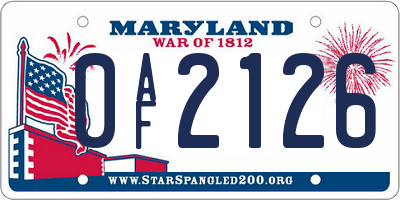 MD license plate 0AF2126