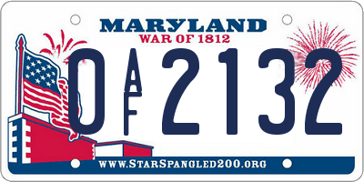 MD license plate 0AF2132
