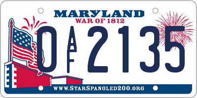 MD license plate 0AF2135