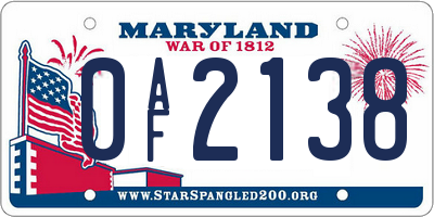 MD license plate 0AF2138