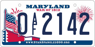 MD license plate 0AF2142