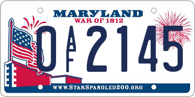 MD license plate 0AF2145