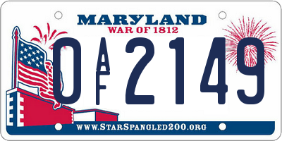 MD license plate 0AF2149