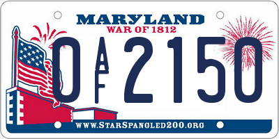 MD license plate 0AF2150