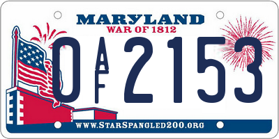 MD license plate 0AF2153
