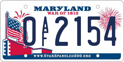 MD license plate 0AF2154