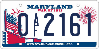 MD license plate 0AF2161