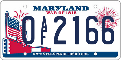 MD license plate 0AF2166