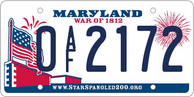 MD license plate 0AF2172