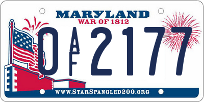 MD license plate 0AF2177