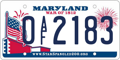 MD license plate 0AF2183