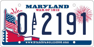 MD license plate 0AF2191