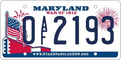 MD license plate 0AF2193