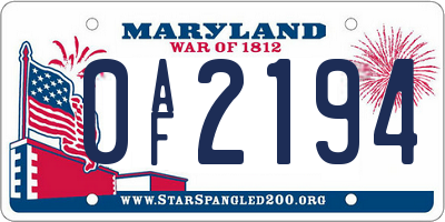 MD license plate 0AF2194