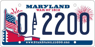 MD license plate 0AF2200