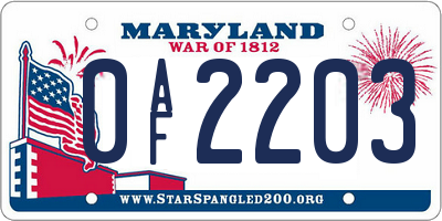 MD license plate 0AF2203