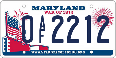 MD license plate 0AF2212