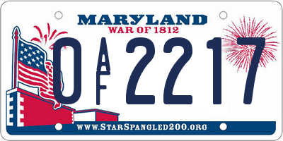 MD license plate 0AF2217