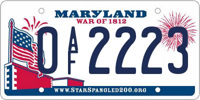 MD license plate 0AF2223