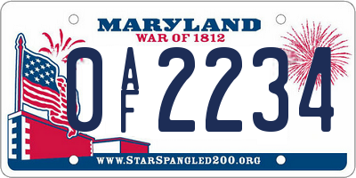 MD license plate 0AF2234