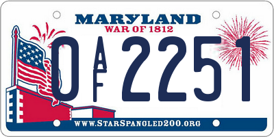 MD license plate 0AF2251