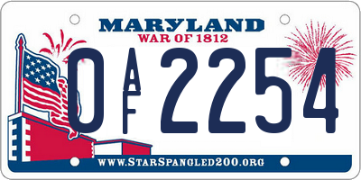 MD license plate 0AF2254