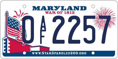 MD license plate 0AF2257