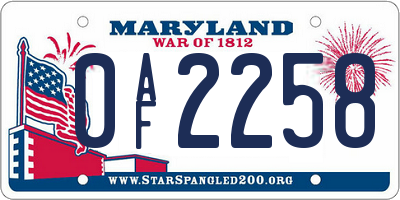 MD license plate 0AF2258
