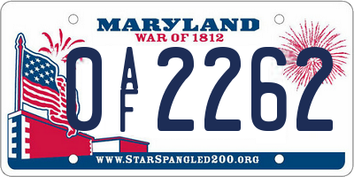 MD license plate 0AF2262