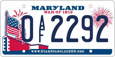 MD license plate 0AF2292