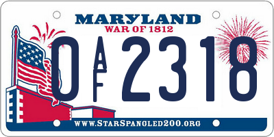 MD license plate 0AF2318