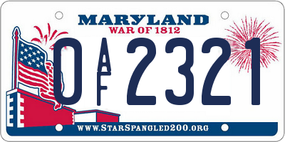 MD license plate 0AF2321