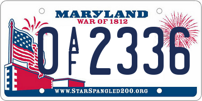 MD license plate 0AF2336