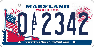 MD license plate 0AF2342