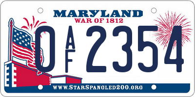 MD license plate 0AF2354