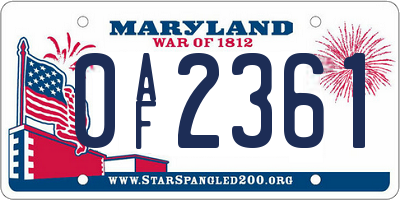 MD license plate 0AF2361
