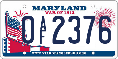 MD license plate 0AF2376
