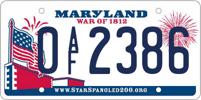 MD license plate 0AF2386