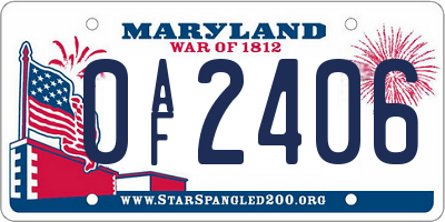 MD license plate 0AF2406