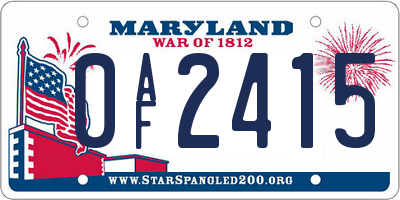 MD license plate 0AF2415