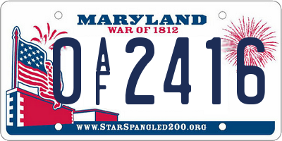 MD license plate 0AF2416