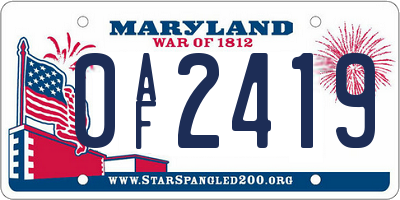 MD license plate 0AF2419