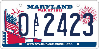 MD license plate 0AF2423