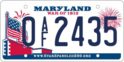 MD license plate 0AF2435