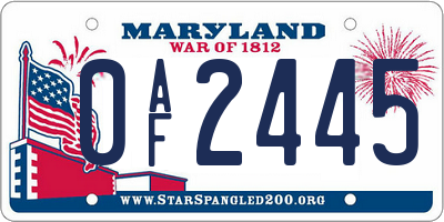 MD license plate 0AF2445