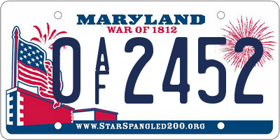 MD license plate 0AF2452