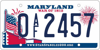 MD license plate 0AF2457