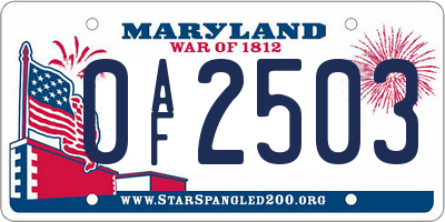 MD license plate 0AF2503