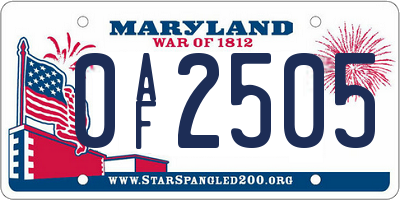 MD license plate 0AF2505